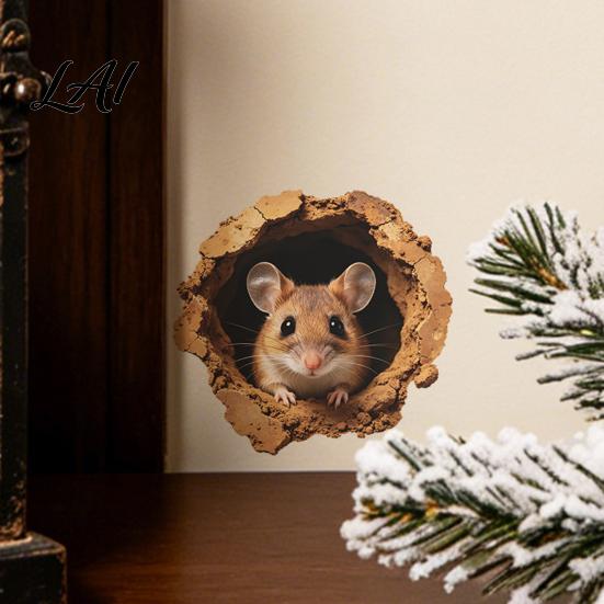 Self Adhesive Wall Murals 3D Realistic Mouse Hole Sticker Cute Rat Burrow Decal Waterproof Kitchen Backsplash Decor Self-Adhesive Removable