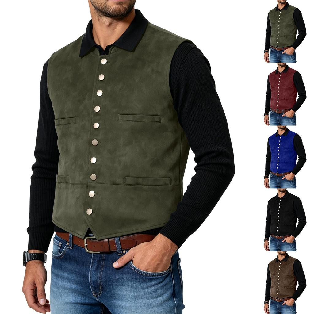 Męska Vintage Zamszowa Kamizelka Biznesowa Casual Slim Fit Zapinana na Guziki Lekka Odzież Wierzchnia Odpowiednia do Warstwowego Ubierania