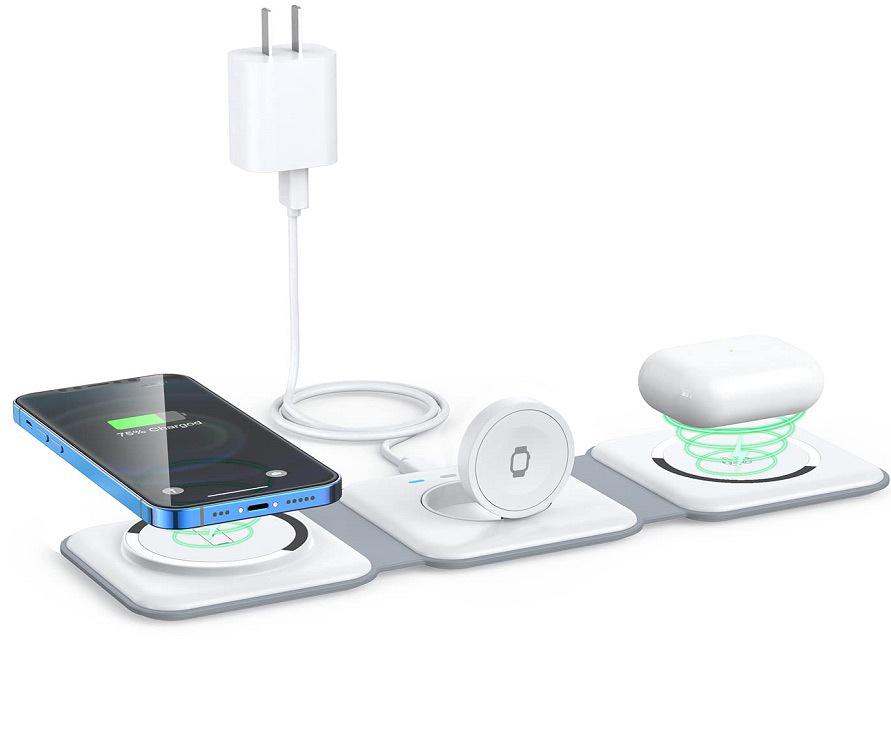 

Складное портативное магнитное беспроводное зарядное устройство 3 в 1, 18 Вт белый