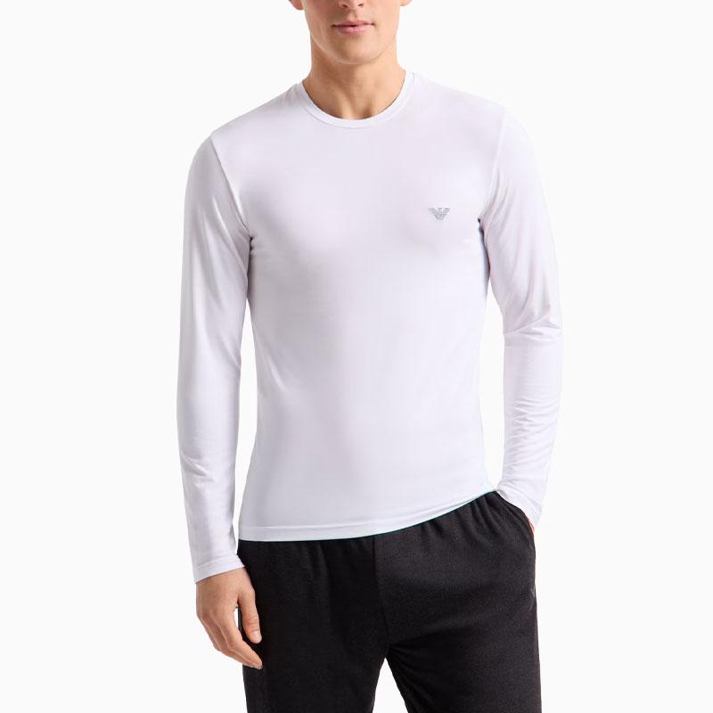 Emporio Armani Ss24 Solid Color Letter Logo Embroidered Crew Neck Casual Long Sleeve T-Shirt Men Tops White 111984-4F511-00010