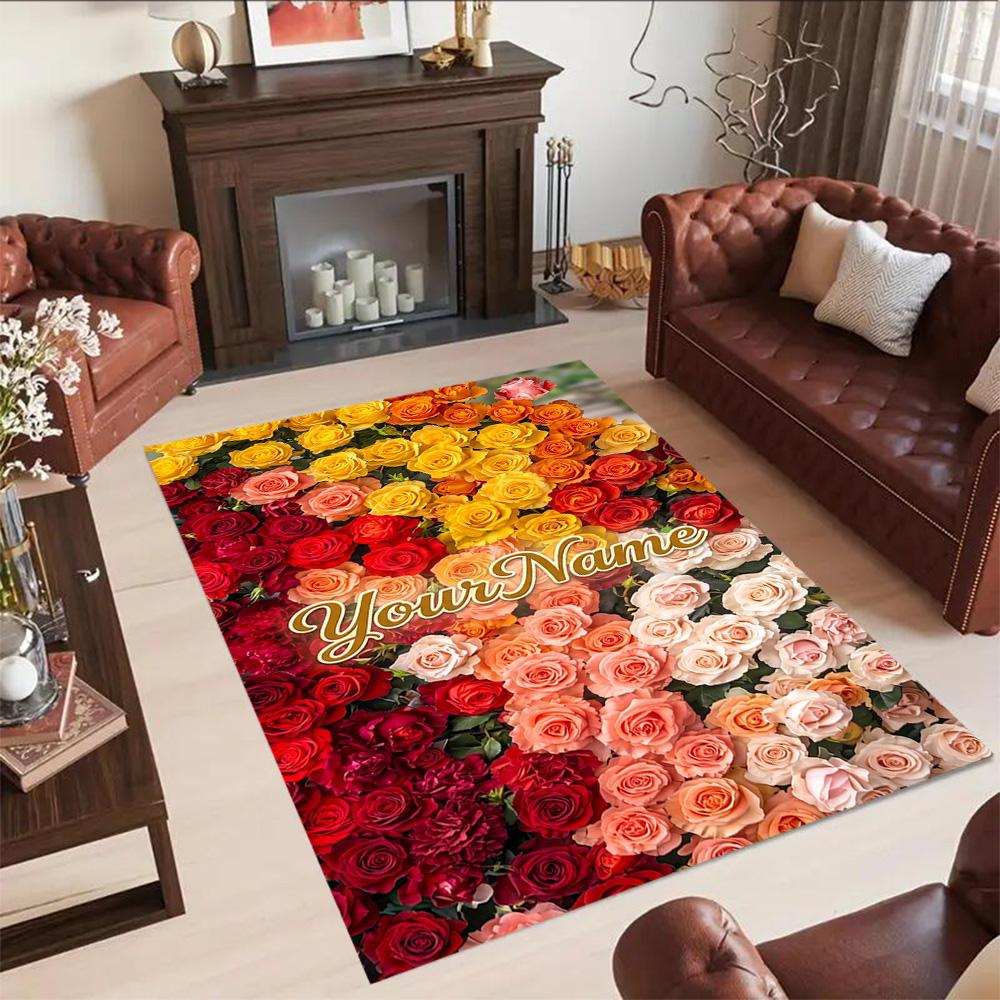 Rose Customize Text Floor Mat Design for Study room Balcony Entryway Hallway Anti-slip Rug Anime Office Decor Perfect Birthday/Christmas Gift Idea