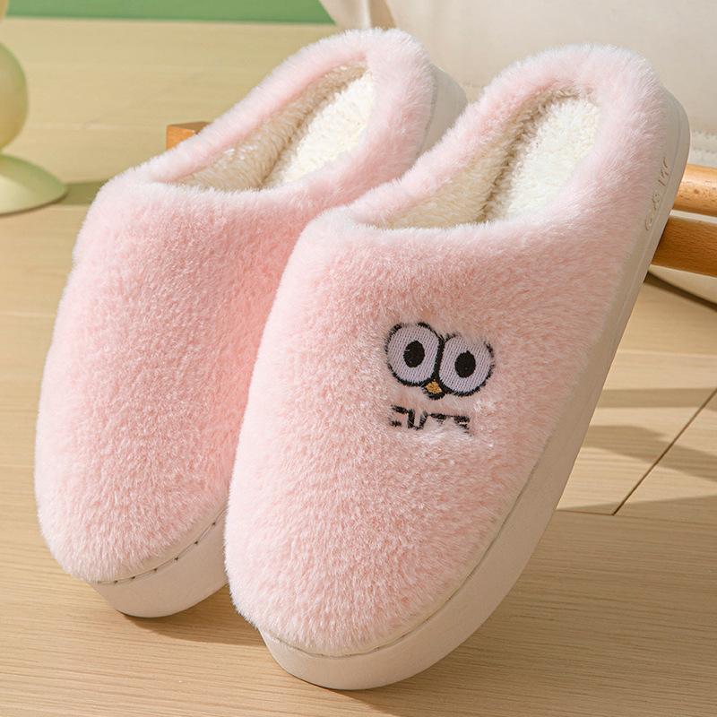 Fashion Winter Cute Cotton Slippers Women Indoor House Warm Casual Big Eyes Non Slip Sofe Sole Couple Slides Platform Bottom Home Shoes