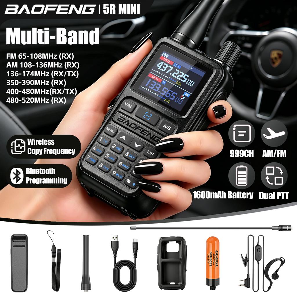 Baofeng 5Rmini Walkie-Talkie Bluetooth Programming Aviation Receiver Dual PTT Transmitter Key Outdoor Travel Baofeng Handheld RA