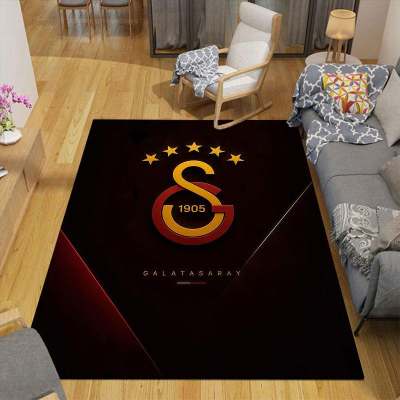Galatasaray Flannel Printed Carpet, Home Sofa Decoration for Living Room & Bedroom, Non‑Slip Play Flannel Floor Mat for Game Room