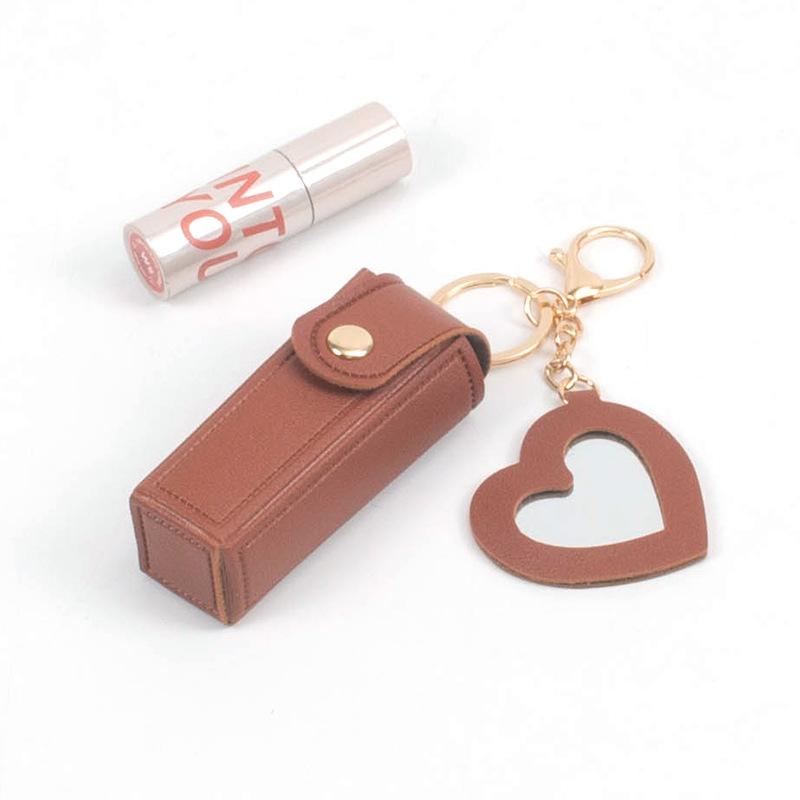 Custom Print Women Mini Portable Lipstick Storage Case Keychain Lipstick Bags With Heart Mirror