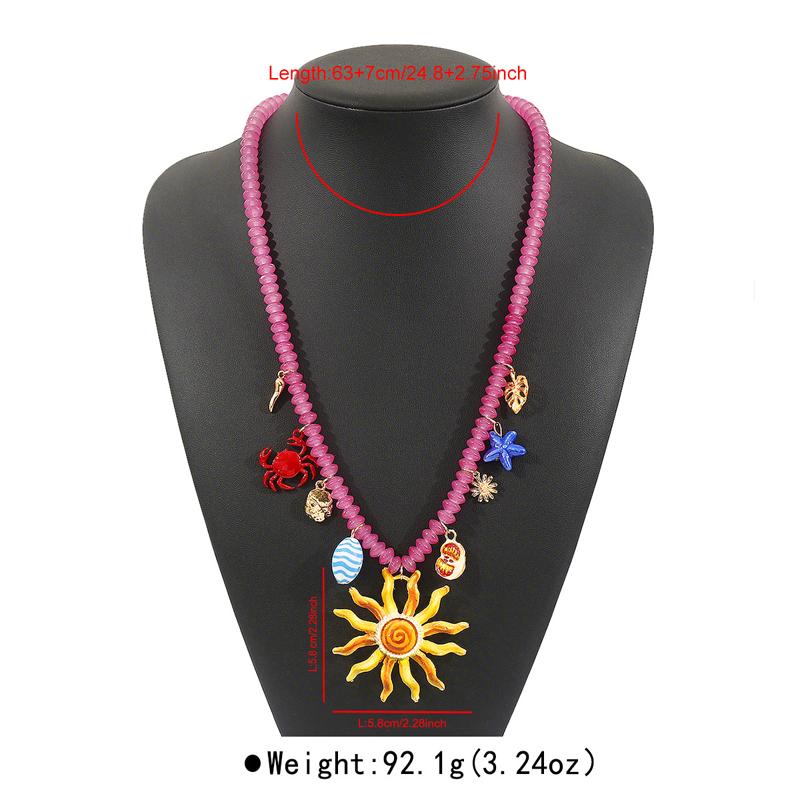 Bohemian Resin Sunflower Starfish Pendant Necklace for Women Fashion Crab Chili Star Beaded Clavicle Chain Ocean Jewelry Gift