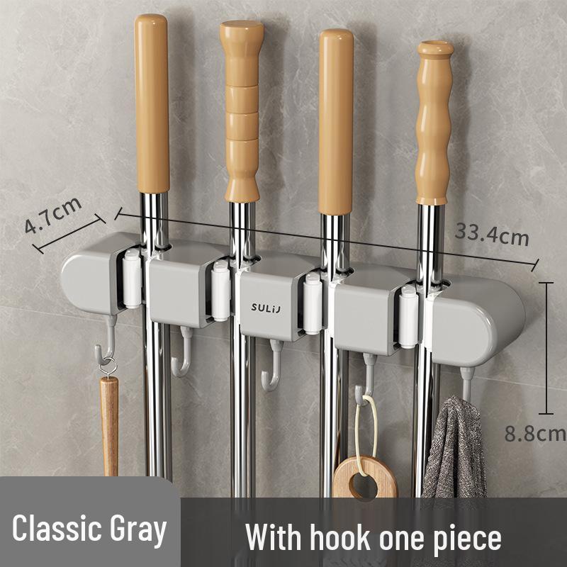 Dweil- en Bezemhouder: Klem voor Wandmontage zonder Boren - Multifunctioneel Opbergrek voor Badkamer & Keuken