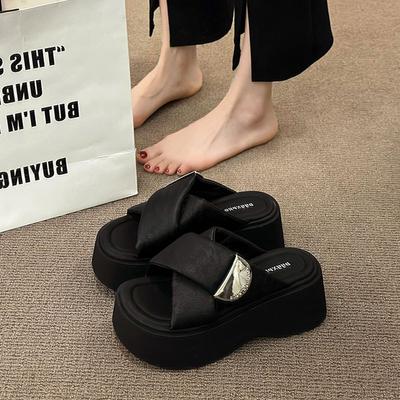 Premium Feeling with Skirt Thick Bottom Cool Slippers Women's Summer Wear Fashion 2025 New Super Fire Go Out Heightening Slippers