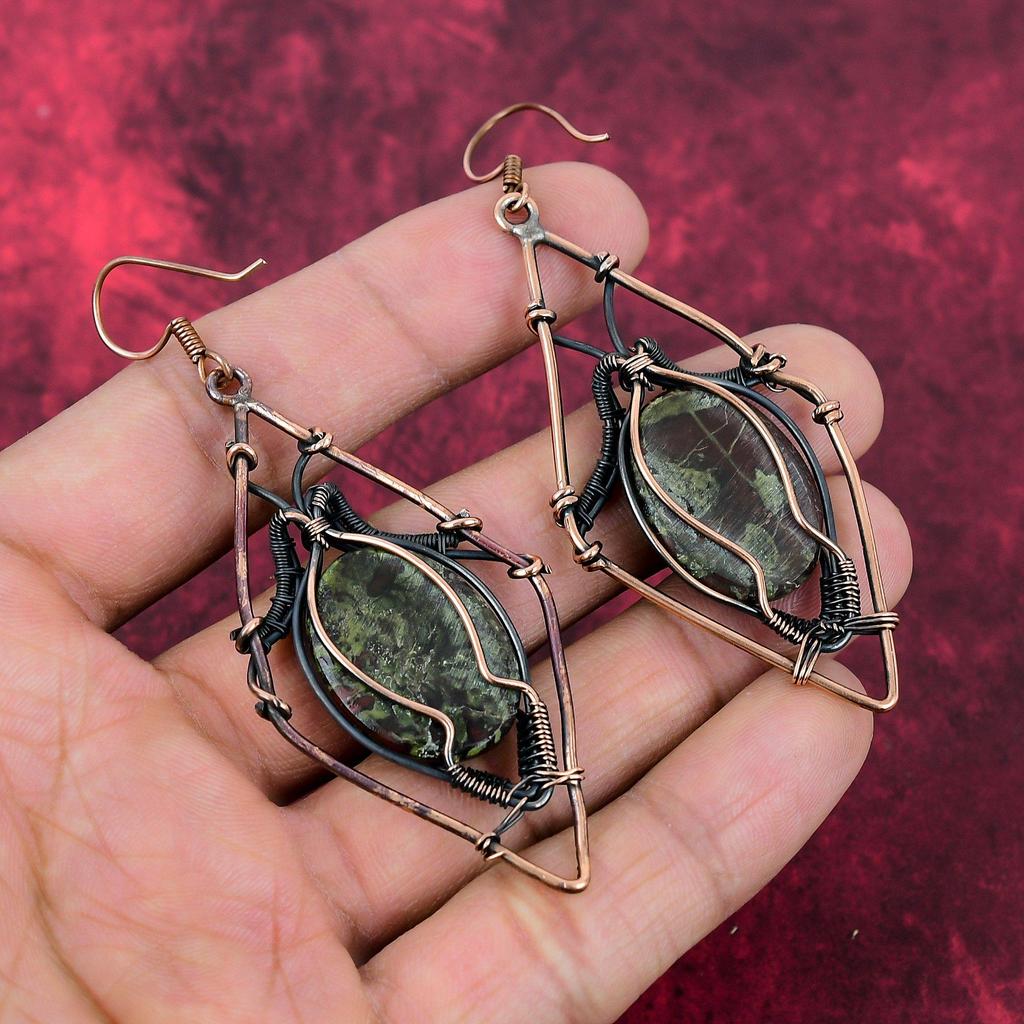 Dragon Bloodstone Earring Copper Wire Wrapped Earring Gemstone Earring Dragon Bloodstone Jewelry For Gifts Handmade Earrings Copper Jewelry