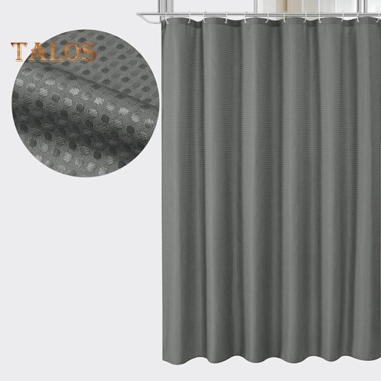 1 Set Shower Curtain with 12 Hanging Rings Contrast Solid Color Thickened Waterproof Punch-free Washable Kitchen Door Curtain Bedroom Window Curtain
