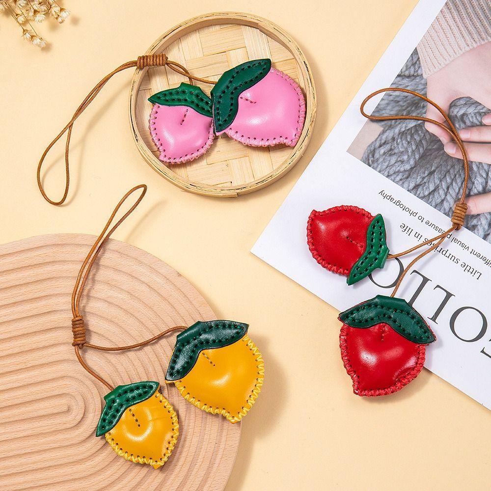 Pear Fruit Pendant Strawberry Bag Pendant Multi-color Leather Keychain  Car Accessory