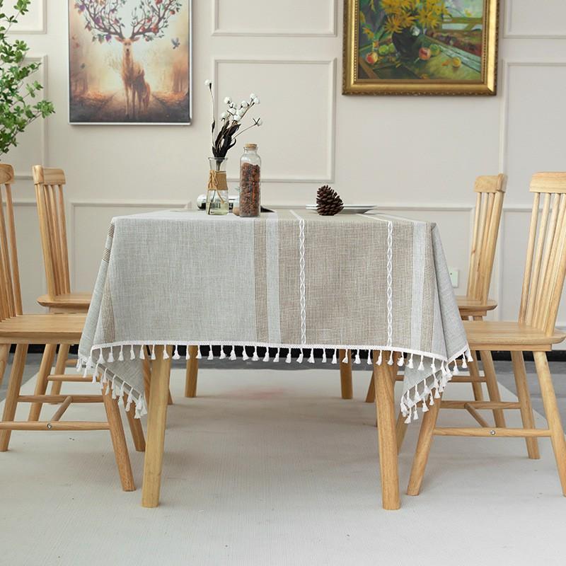Nordic Style Cotton Linen Tablecloth With Fringe Tassels Woven Stripe Rectangular Dining Table Cover Christmas Home