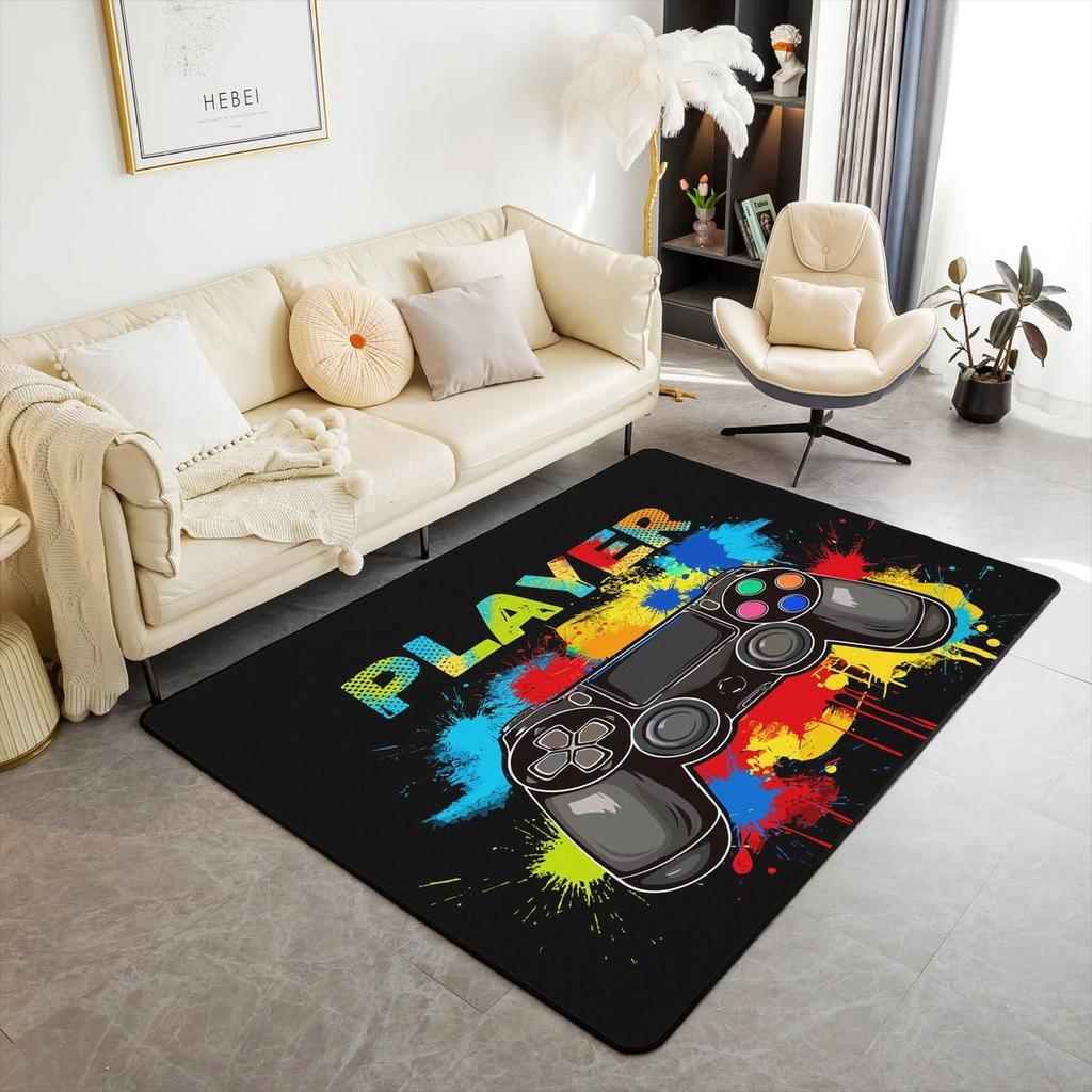 Skull Gamer Carpet Sugar Skull Games Area Rug for Living Room Bedroom Non Slip Juvenile Hand Skeleton Gamepad Gaming Floor Mat