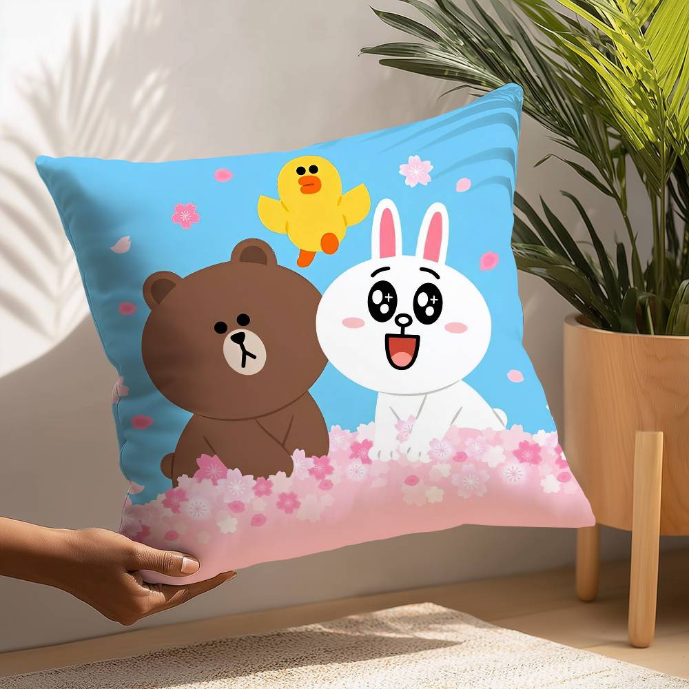 B-Brown And C-CONY Pillow Case Plush Fabric Soft  Pillowcase Double Sided Print Cushion Cover Household Gifts
