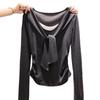 Korean Style Faux Two-Piece Long-Sleeve Shawl T-Shirt for Women - Spring/Autumn Layering Top