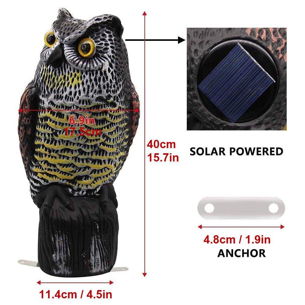 Statua Decorativa Gufo Solare con Suono e Occhi Lampeggianti per Caccia e Dissuasione Uccelli