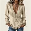 Women's Fashion V-Neck Long Sleeve Top with Trim