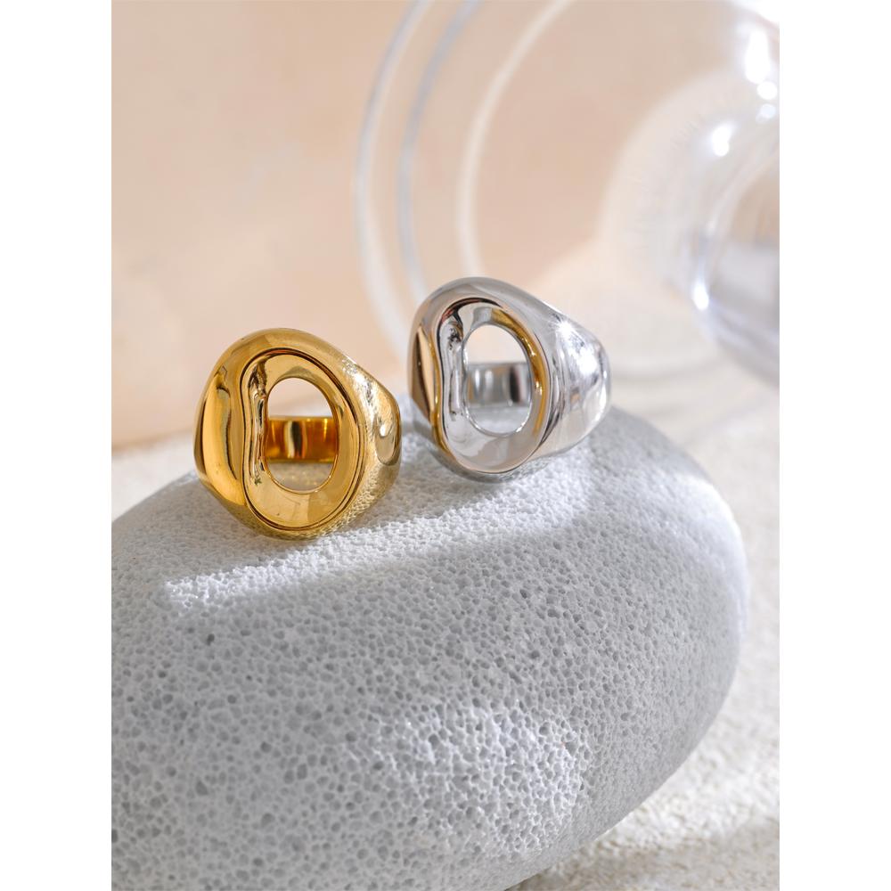 Yhpup 6789# Arrival Stainless Steel Geometric Hollow Fashion Ring Gold & Platinum Color PVD Plated Smooth Trendy Jewelry New