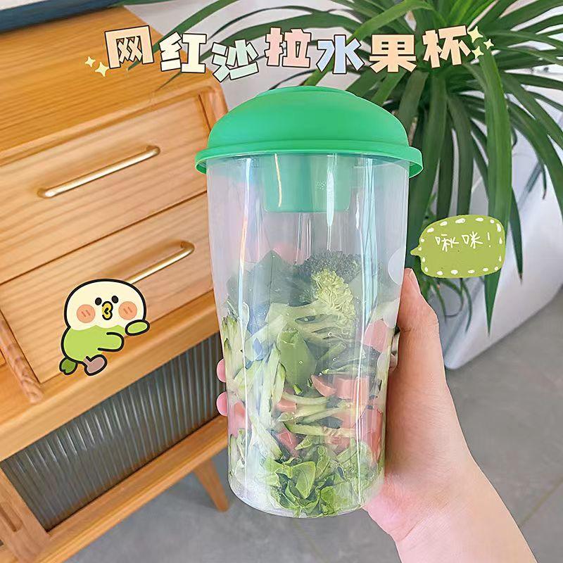 

1000 мл Портативний набір контейнерів для чашок для свіжого салату з виделкою Чашка для соусу Пікнік Bento Food Box Кухонний ланч-бокс Keep Fit Loose Weight 1000ml зелений