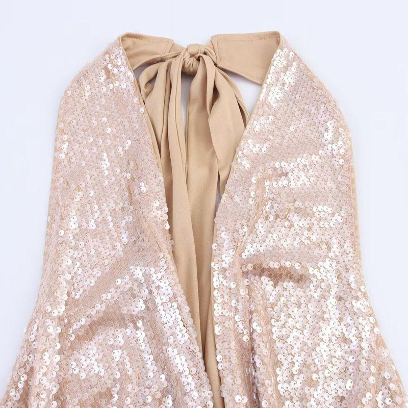 Zbzr Spring New Women Clothes Western Style Fashion Sexy Sequined Backless Top Fishtail Skirt Two-piece Set