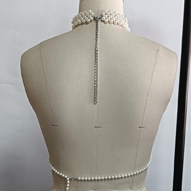 Pearls Body Chain Bra Multilayer Pearls Chest Chains Body Accessories Jewelry for Women Nightclub Raves Body Jewelry