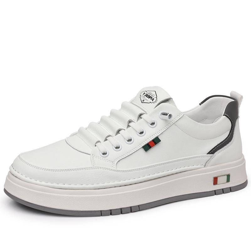 2025 Men's Casual Low-Top Leather Sneakers - Soft Sole, Trendy Cowhide, Versatile White Design