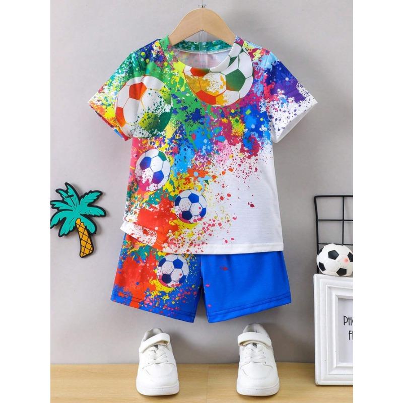 

Летний детский новый сексуальный 3D футбольный узор повседневный универсальный круглый вырез короткий рукав комплект 170cm