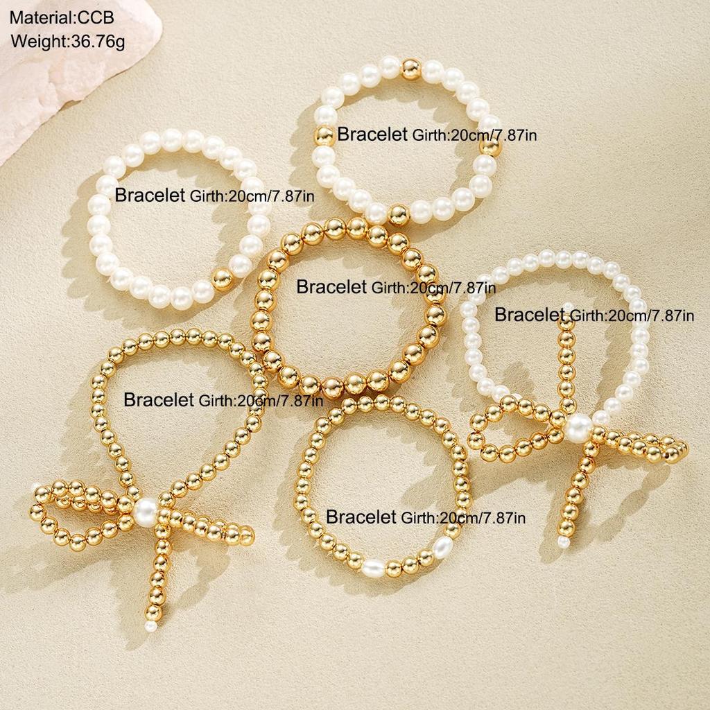 IF ME Fashion Bowknot Beaded Bracelets Set for Women Simple Elegant Gold Color Bracelets Set Summer Beach Party Ideal Jewelry