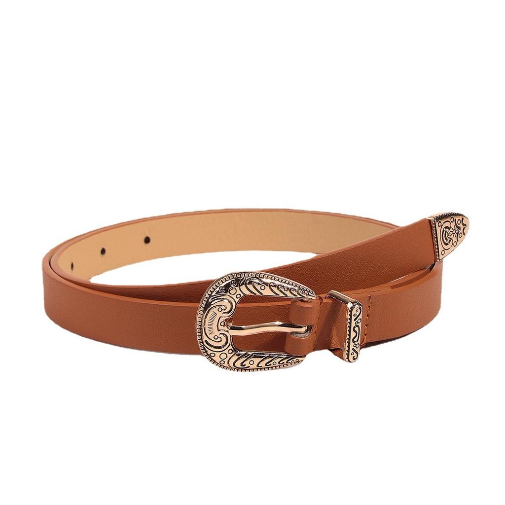 Golden Smear Three-piece Set of Small Fragrant Belt Carved Women's Western Buckle Versatile Fashion