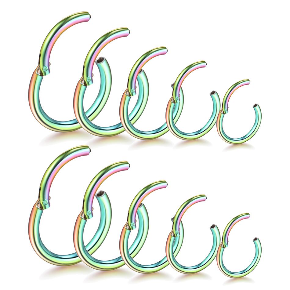 10pcs/lot Steel Hinged Segment Nose Hoop Rings Septum Piercing Daith Hoop Earring Lip Cartilage Piercings Women Jewelry 14G-20G