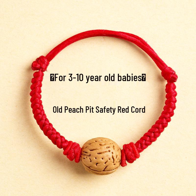 Wild Peach Wood Baby Amulet Bracelet: Soothing Red String with Peach Pit for Benmingnian & Pregnant Women.