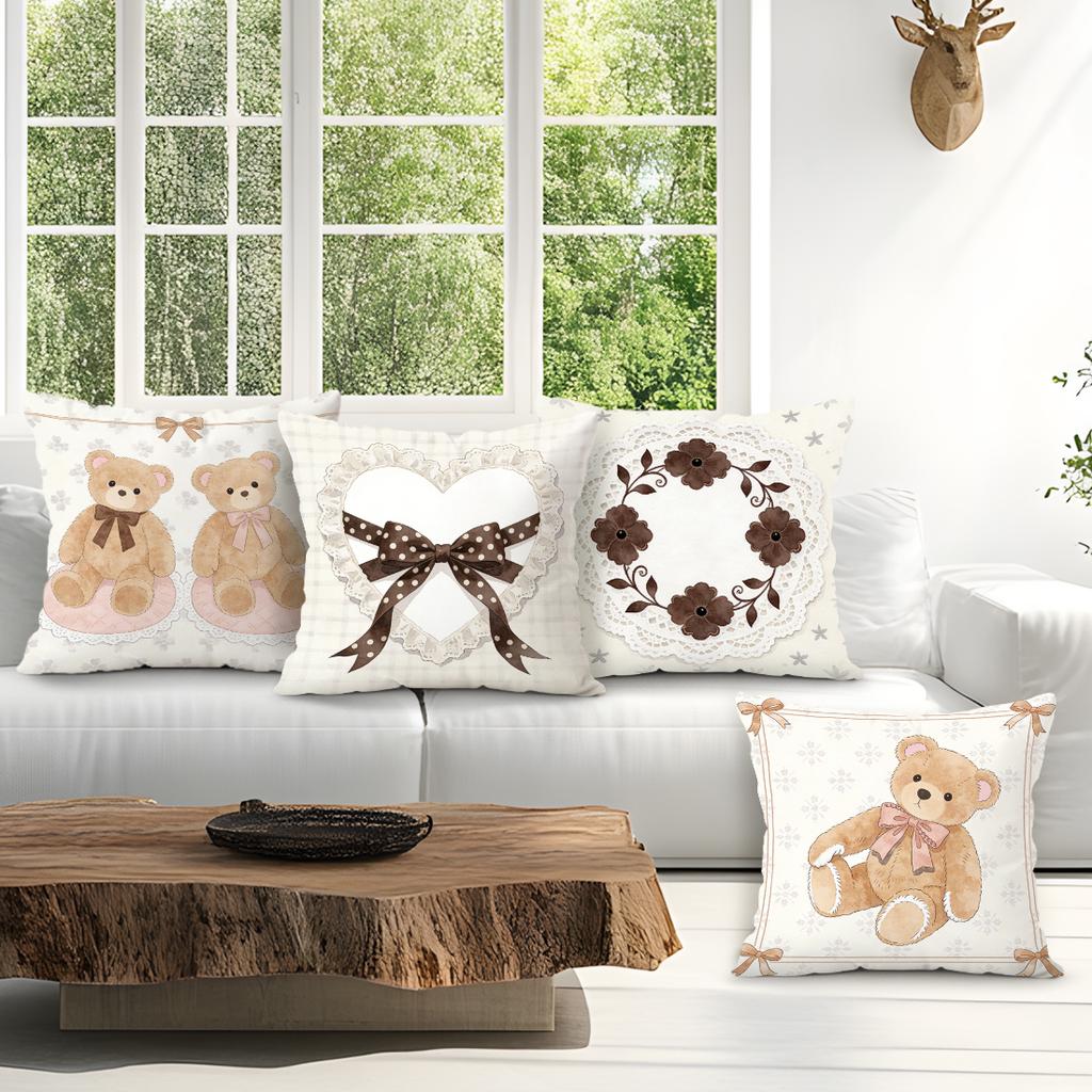 Cute Bear Cushion Pillowcase Printed Polyester 40/45/50Cm Throw Pillowcover Decorative Sofa Cushion Pillowslip Home Decor