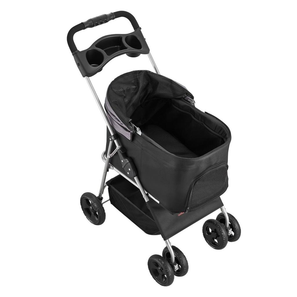 Pet Stroller Foldable 4 Wheels Dog Stroller Detachable Carrier Up To 35lbs