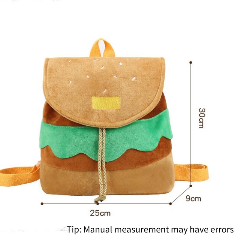 

Lovely Cartoon Hamburger Backpack Drawstring School Bag Outdoor Travel Backpack for Students Large Capacity Plush Backpacks Adjustable Shoulder Strap 25x30x9cm 1pcs