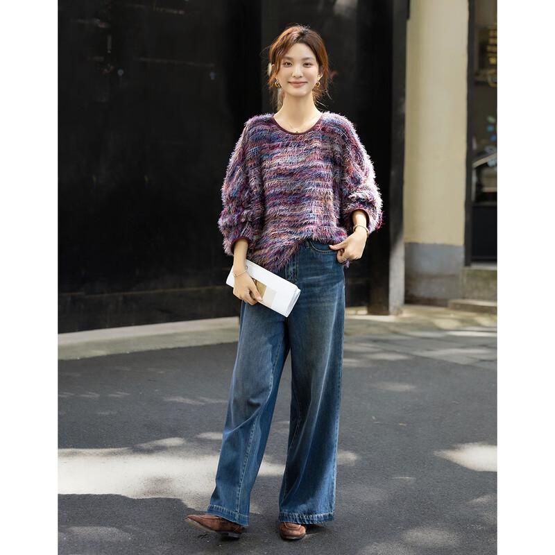 Demana Elegant Lantern Sleeve Color Block Knit Top