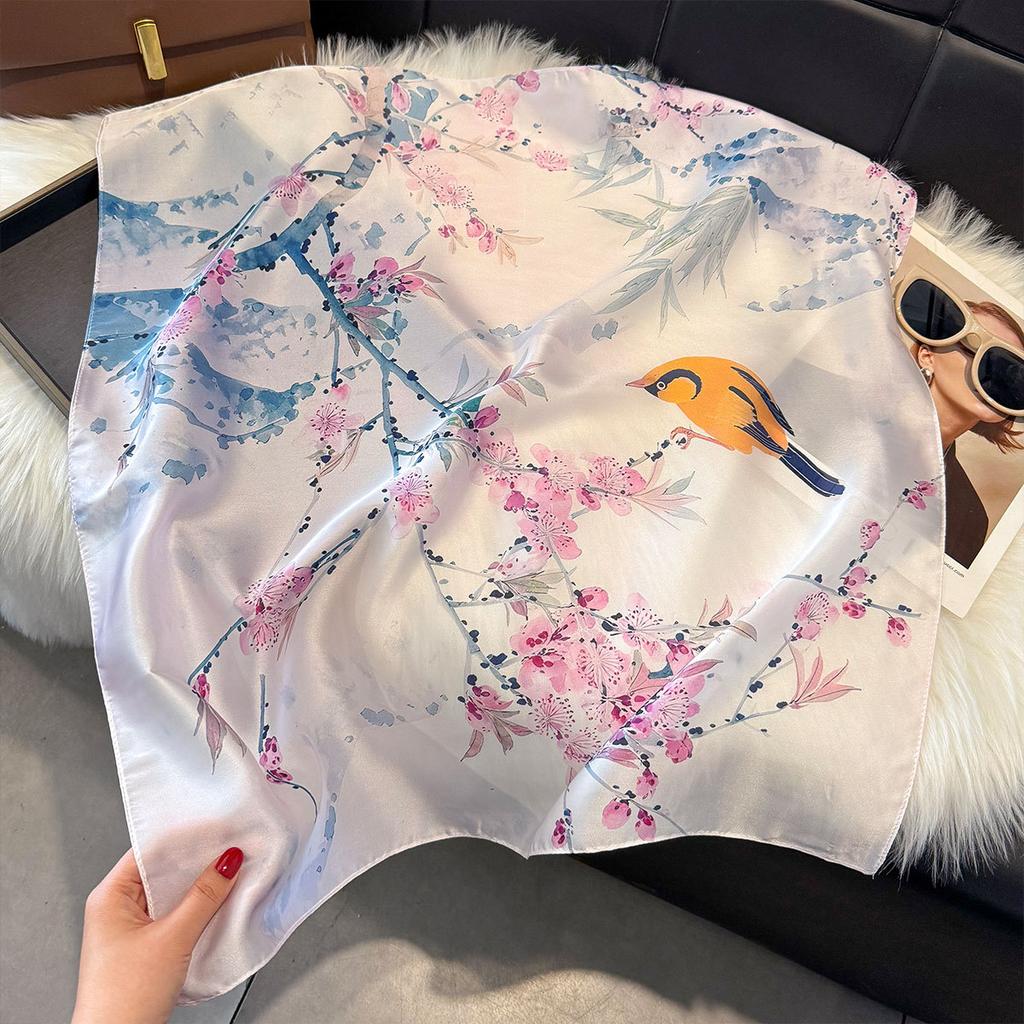 70Cm Silk Scarf Women'S French Elegant Small Floral Print Scarf Small Square Scarf With Headscarf