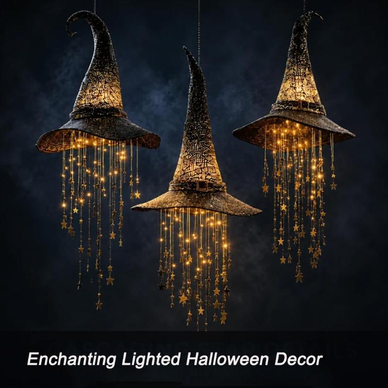 Cappello da Strega Luminoso Campanellino da Appendere Rete Luminosa Creativa Ornamento di Halloween da Esterno per Portico Regalo Decorazione Festiva