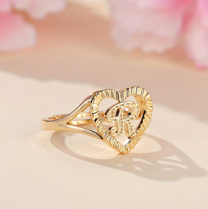 1pc Vintage Hollow 26 Letter Adjustable Ring Fashionable Casual Couple Accessory