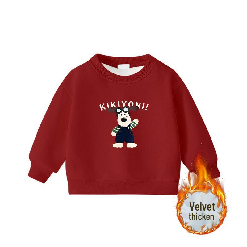 Popular Korean-Style Kids' Round Neck Long Sleeve Velvet-Lined Loose Hoodie
