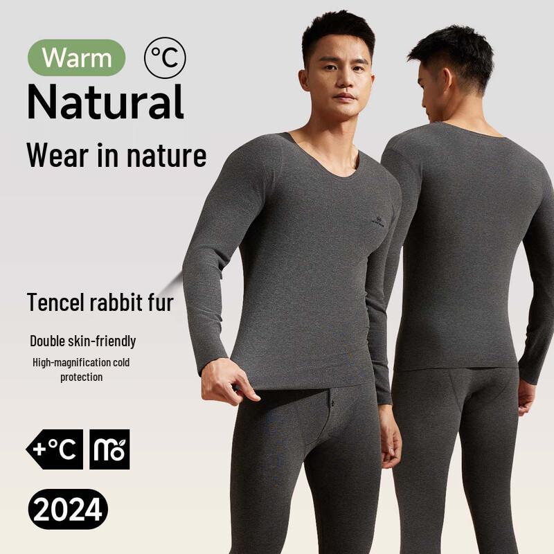 Herren Modal Kaninchenhaar Nahtloses Thermounterwäsche-Set