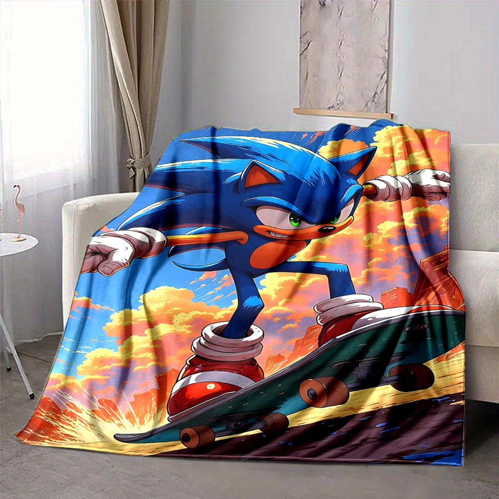 1pc Sonic Skateboarding Flannel Blanket, Soft Skin Friendly with Digital Printing, Various Sizes Available for Family, Friends, Birthday