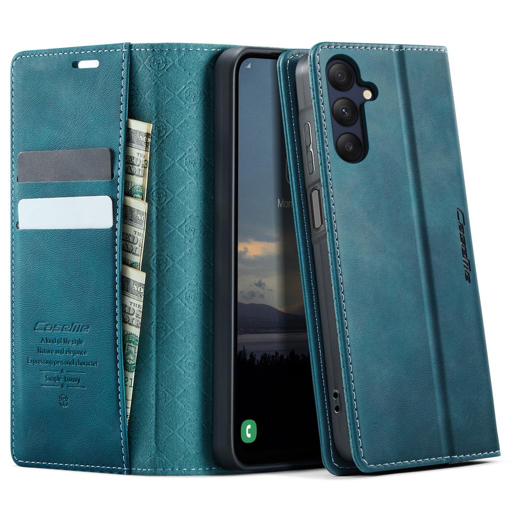 Pro Samsung Galaxy A25 5G (Globální) (161,0 x 76,5 x 8,3 mm) Pouzdro CASEME řady 033 Peněženka s RFID blokováním Stojánek Kožené pouzdro na telefon s texturou telete