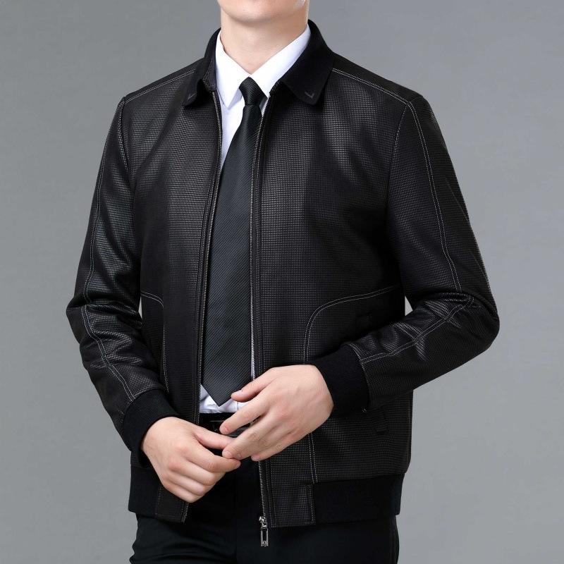 

Новая куртка из натуральной кожи для мужчин, повседневная куртка из овчины для молодежи и людей среднего возраста, осенняя кожаная эластичная куртка с лацканами 195