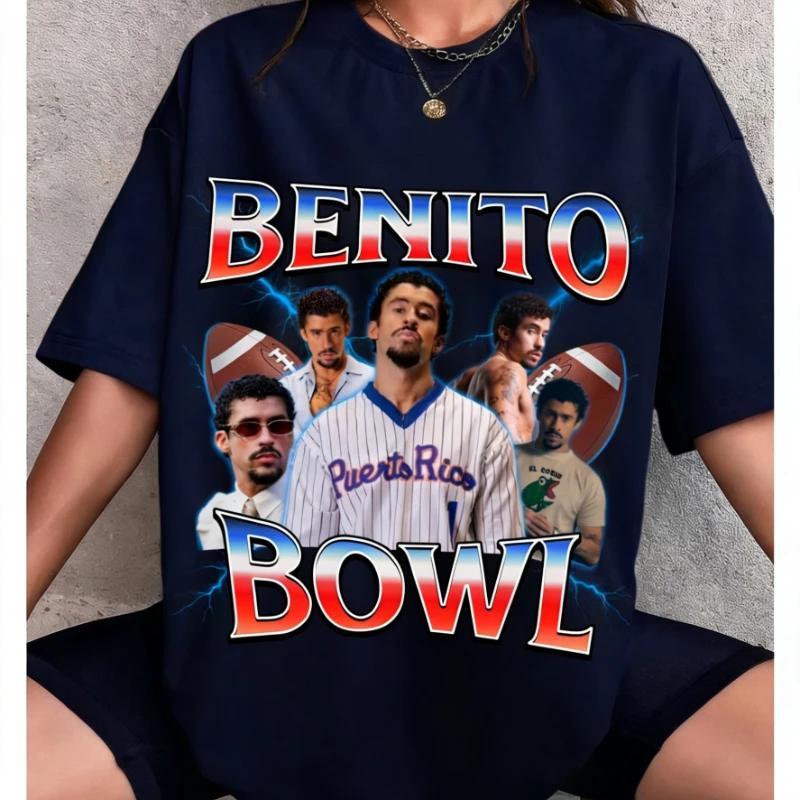 Bad Bunny Super Bowl 2026 Graphic 100%cotton Unisex Shirt Y2k Hip Hop O-Neck Short Sleeve Unisex's Women's Summer Oversized Tshirt