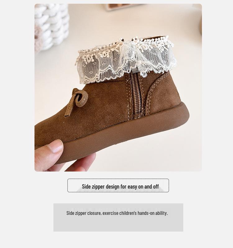 Mädchen Kurzstiefel im koreanischen Stil mit Fleecefutter und Schleife - 2025 Herbst/Winter Prinzessin Baumwollschuhe für Kinder