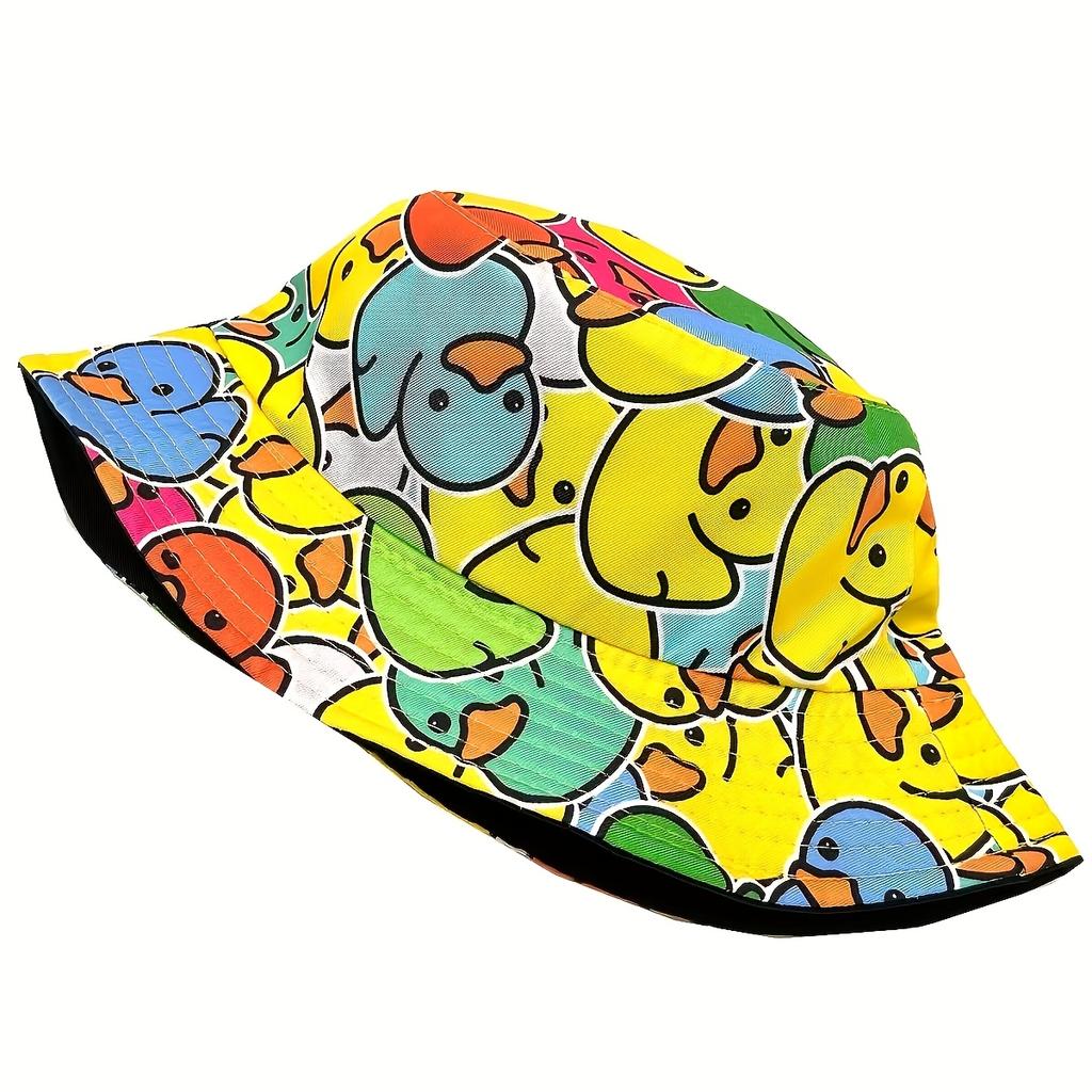 Summer Fisherman Hat Double Sided Yellow Travel Duck Bucket Hats Sunshade Anti-UV Breathable Reversible Foldable Beach Hat