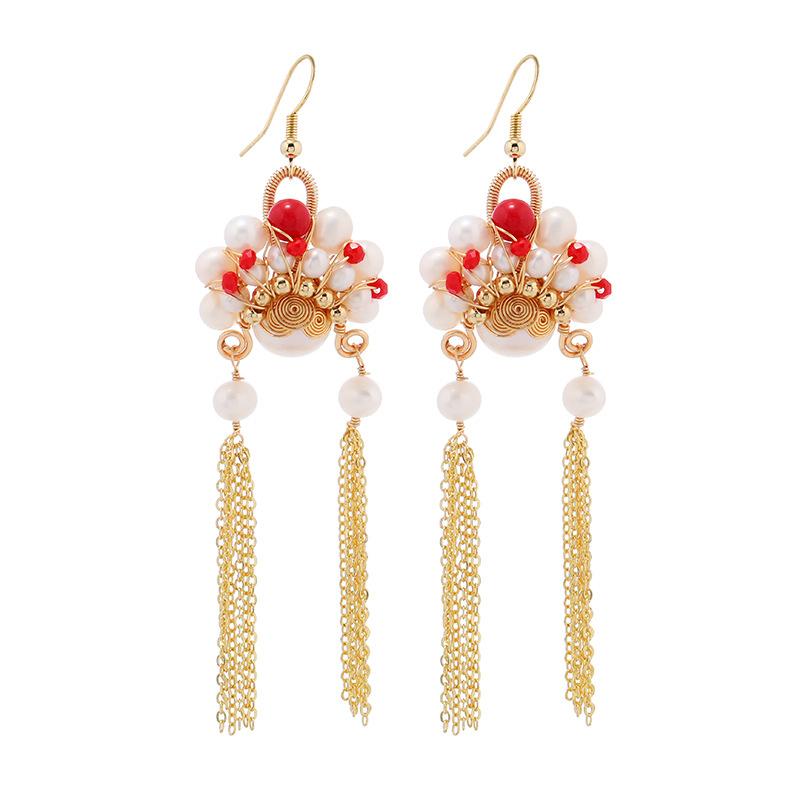 Dao Ma Dan face fringed pearl earrings design sense temperament long niche Guochao earrings women