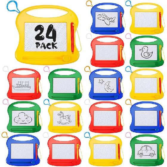 24 Pack Mini Magnetic Drawing Board for Kids, Small Erasable Sketch, Writing Pad Bulk Painting Toy Birthday Party Favor Christmas Gift Goodie Bags