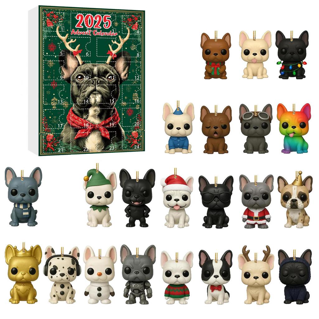 2D Plane Box With 24 Double-sided Printed PendantsChristmas Pet Dog Advent Calendar BlindBox Christmas Tree Decoration Acrylic Pendant
