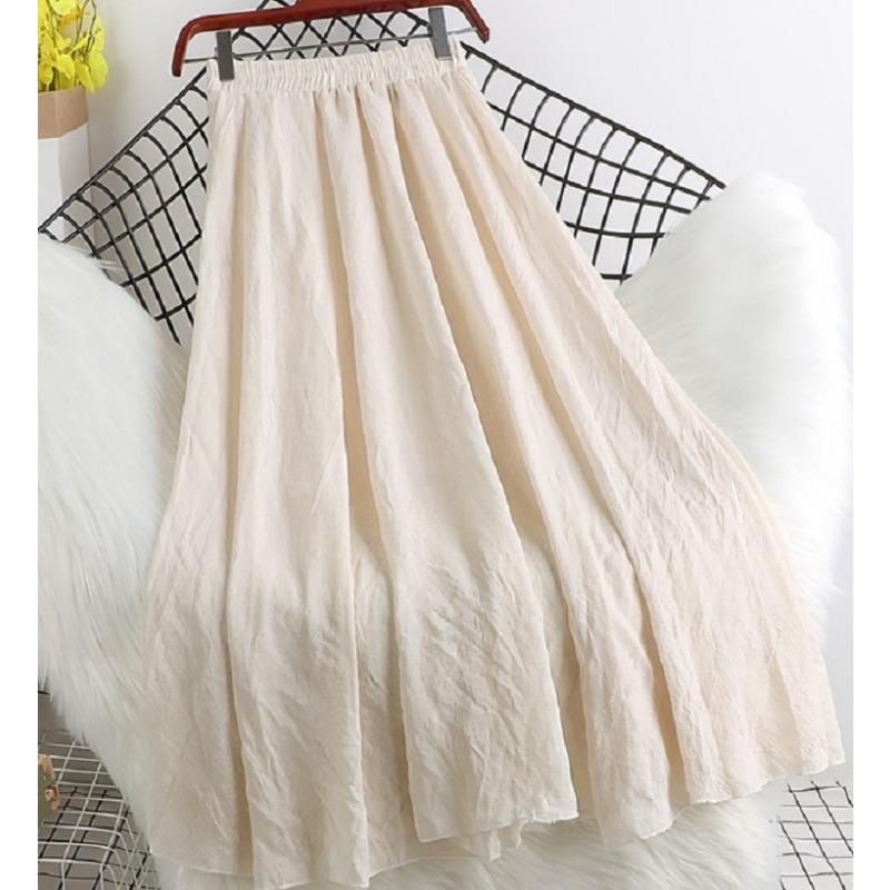 

DX~~ Нова літня спідниця з бавовни та льону жіноча корейська література та мистецтво з високою талією тонка довга А-подібна велика еластична спідниця One size